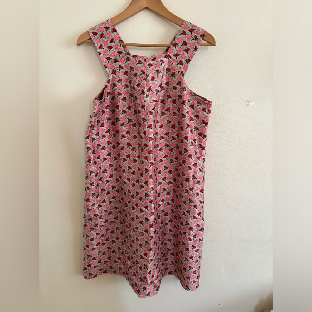 Tory Burch Silk Pink Red Bird Flower Print Shift Sleeveless Dress